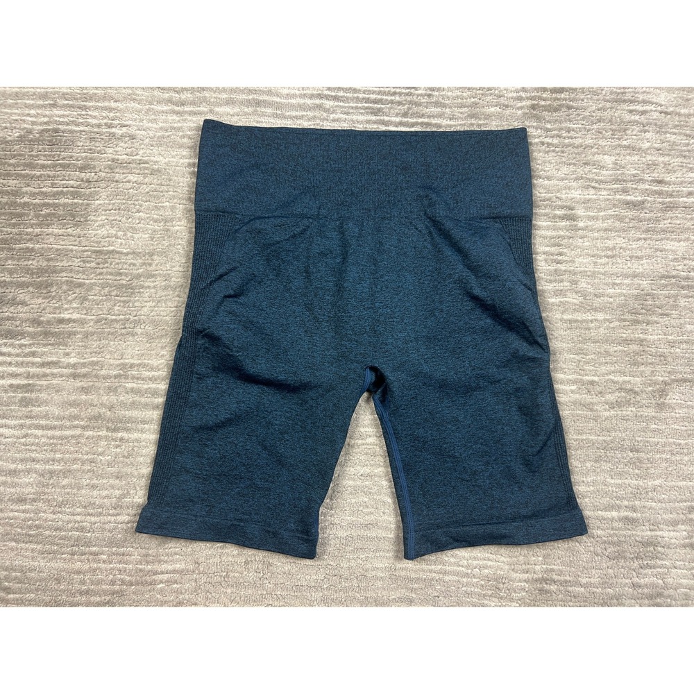 Unbranded Biker Shorts Women L Teal Space Dye Scrunch Butt Seamless High Waist